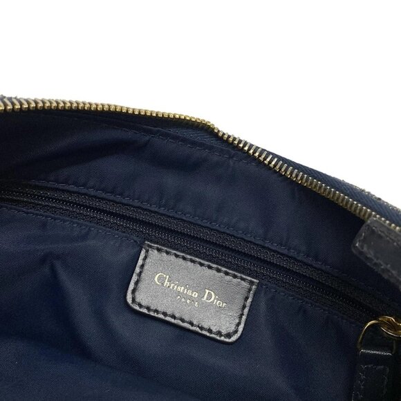 Auth DIOR/ChristianDior Double Saddle Bag - Cream Black Navy Jacquard Leather - Picture 15 of 16